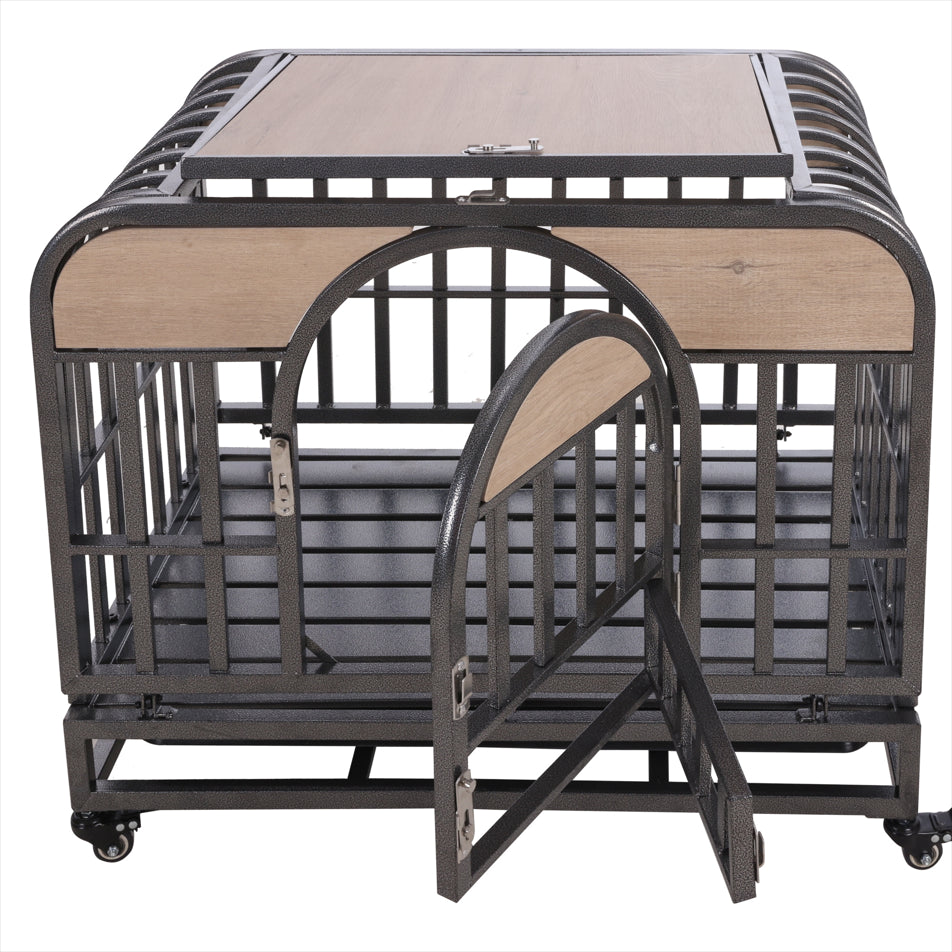 46” Heavy-Duty Furniture-Style Dog Crate – Secure Kennel with Removable Trays & Wheels for Anxious Dogs