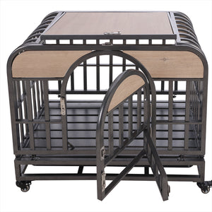 46” Heavy-Duty Furniture-Style Dog Crate – Secure Kennel with Removable Trays & Wheels for Anxious Dogs