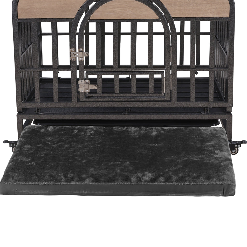 46” Heavy-Duty Furniture-Style Dog Crate – Secure Kennel with Removable Trays & Wheels for Anxious Dogs