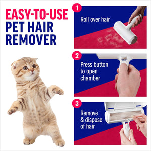 Roller Pet Hair Remover and Reusable Lint Roller -  Cat and Dog Hair Remover for Furniture, Couch, Carpet, Clothing and Bedding - Portable, Multi-Surface Fur Removal Tool