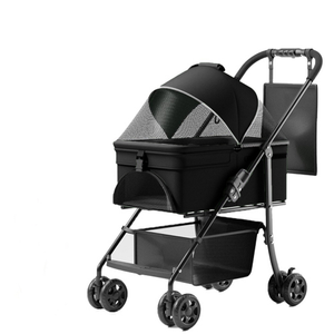 2-in-1 Foldable Pet Stroller & Carrier – 4-Wheel Dog & Cat Travel Stroller with Sun Shade & Waterproof Pad