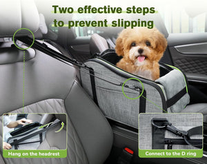 Console Dog Car Seat Dog Armrest Booster Seat, Soft Pad Center Console Dog Car Seat for Puppy, Puppy Car Seat Pet Booster Seat with Safe Strap, Suitable for Small Dog up To11Bls