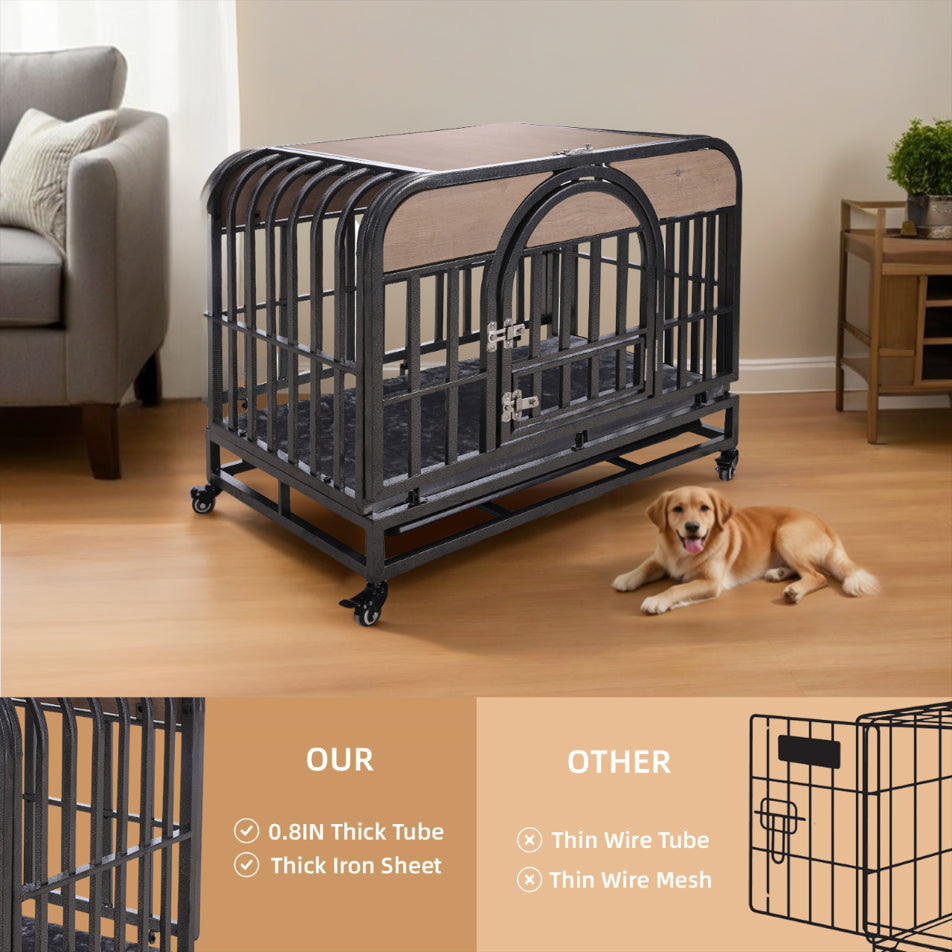 46” Heavy-Duty Furniture-Style Dog Crate – Secure Kennel with Removable Trays & Wheels for Anxious Dogs