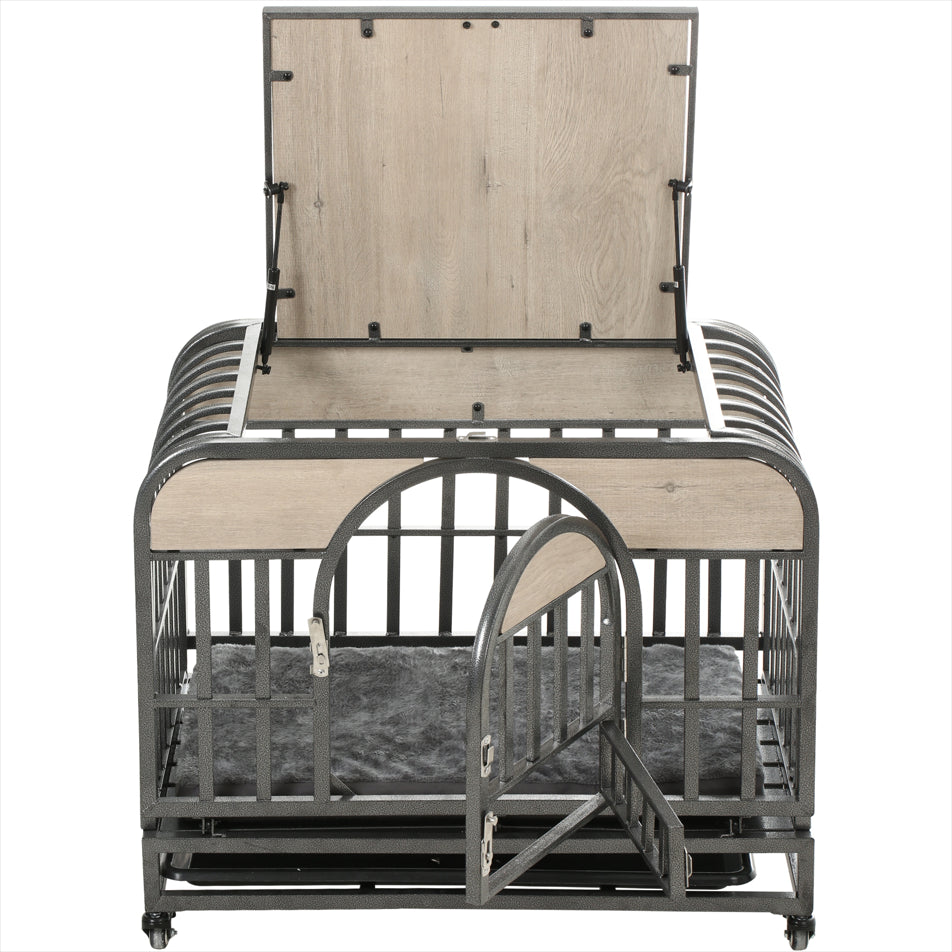 46” Heavy-Duty Furniture-Style Dog Crate – Secure Kennel with Removable Trays & Wheels for Anxious Dogs