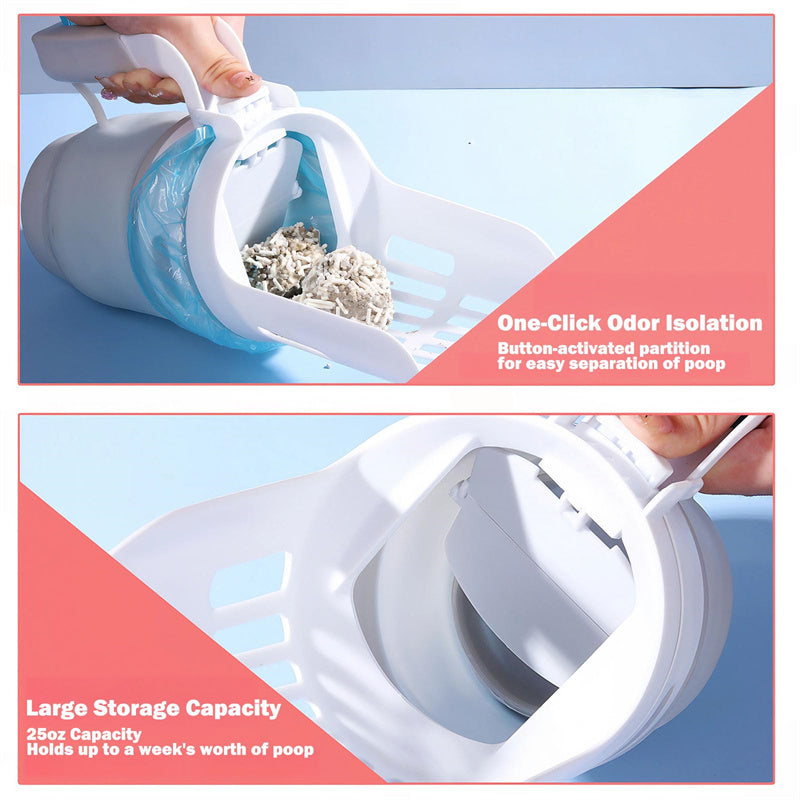 Upgraded Wide Cat Litter Scoop with Refill Bags – Large Self-Cleaning Litter Box Waste Bin System
