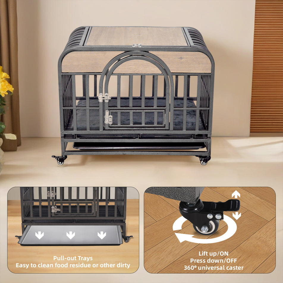 46” Heavy-Duty Furniture-Style Dog Crate – Secure Kennel with Removable Trays & Wheels for Anxious Dogs