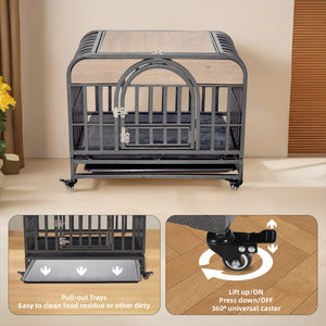 46” Heavy-Duty Furniture-Style Dog Crate – Secure Kennel with Removable Trays & Wheels for Anxious Dogs