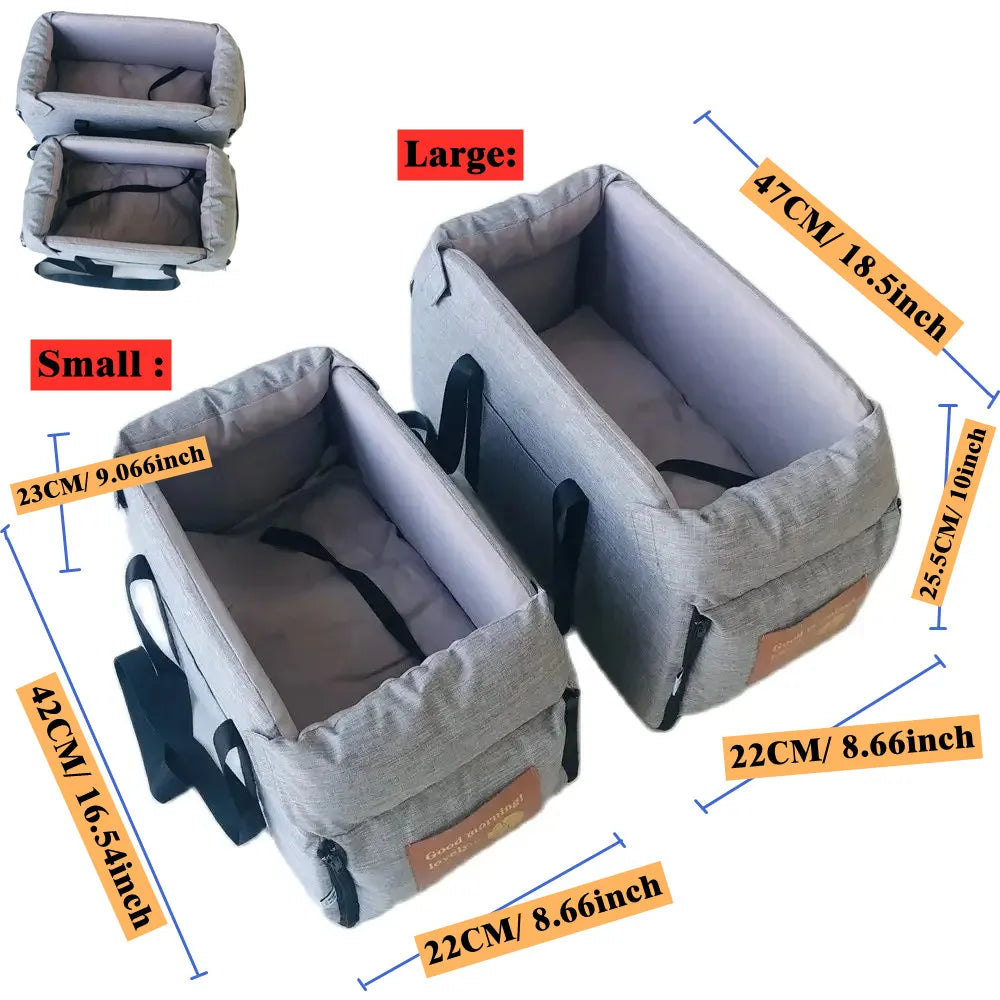 Portable Console Booster Dog Car Seat & Carrier for Small Pets with Safety Tether for Center Armrest