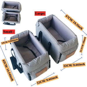 Portable Console Booster Dog Car Seat & Carrier for Small Pets with Safety Tether for Center Armrest