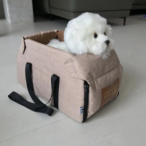 Portable Console Booster Dog Car Seat & Carrier for Small Pets with Safety Tether for Center Armrest