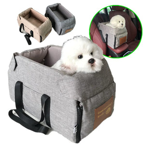 Portable Console Booster Dog Car Seat & Carrier for Small Pets with Safety Tether for Center Armrest