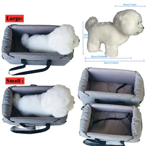 Portable Console Booster Dog Car Seat & Carrier for Small Pets with Safety Tether for Center Armrest