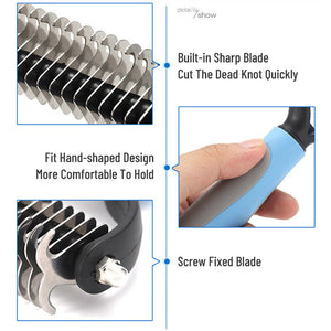 2-Sided Deshedding & Dematting Brush – Pet Grooming Rake for Dogs & Cats