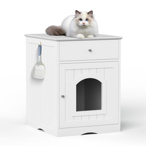 Wooden Pet House Litter Box Fence with Drawers