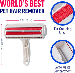 Roller Pet Hair Remover and Reusable Lint Roller -  Cat and Dog Hair Remover for Furniture, Couch, Carpet, Clothing and Bedding - Portable, Multi-Surface Fur Removal Tool