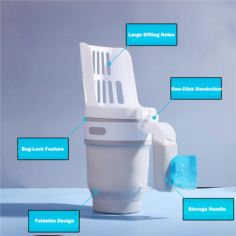 Upgraded Wide Cat Litter Scoop with Refill Bags – Large Self-Cleaning Litter Box Waste Bin System