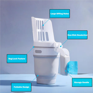 Upgraded Wide Cat Litter Scoop with Refill Bags – Large Self-Cleaning Litter Box Waste Bin System