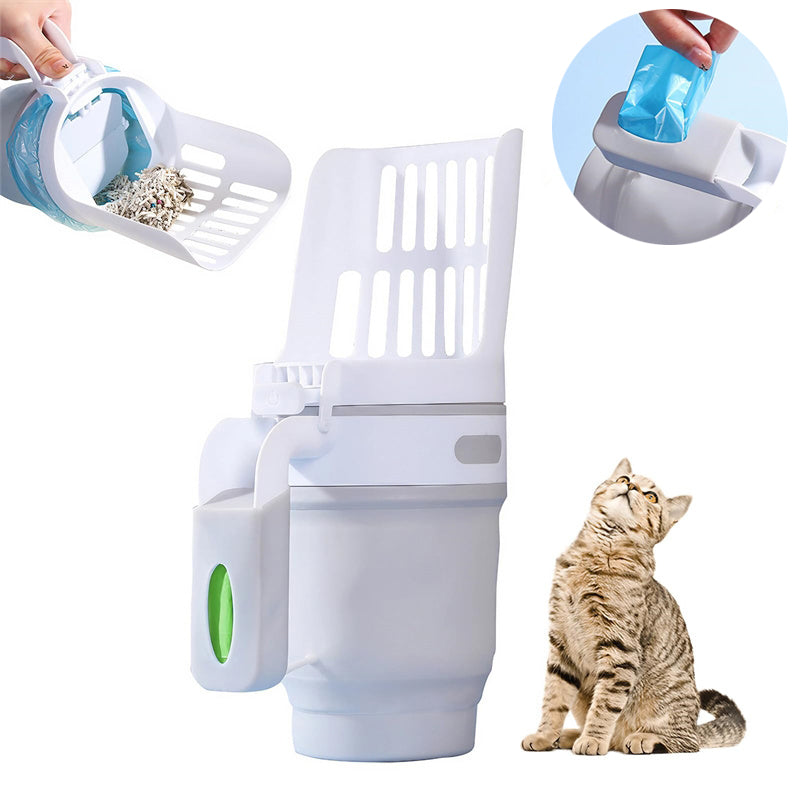 Upgraded Wide Cat Litter Scoop with Refill Bags – Large Self-Cleaning Litter Box Waste Bin System