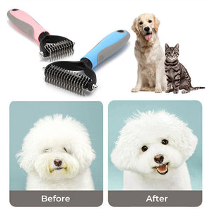 2-Sided Deshedding & Dematting Brush – Pet Grooming Rake for Dogs & Cats