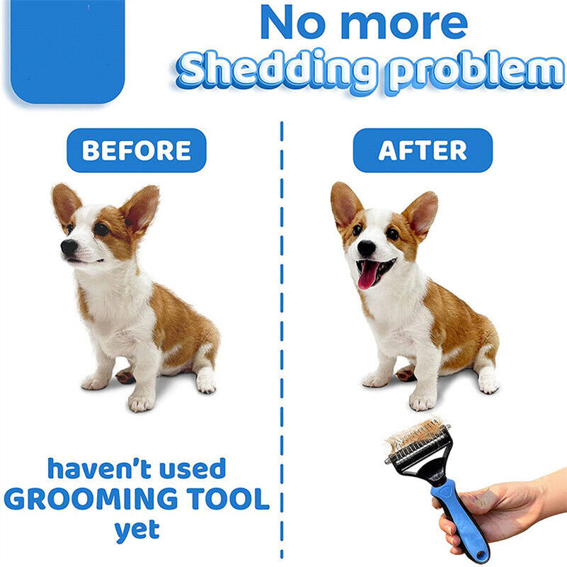 2-Sided Deshedding & Dematting Brush – Pet Grooming Rake for Dogs & Cats