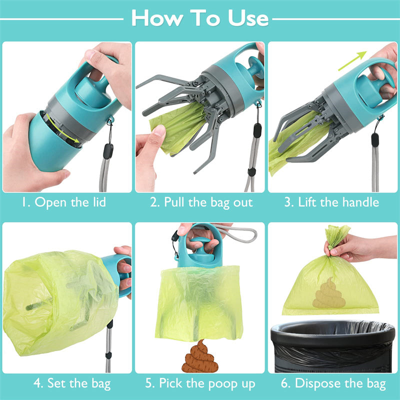 Ultimate Portable Dog Pooper Scooper with Built-In Bag Dispenser - Lightweight Eight-Claw Shovel for Easy Pet Cleanup