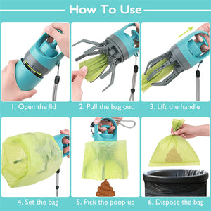 Ultimate Portable Dog Pooper Scooper with Built-In Bag Dispenser - Lightweight Eight-Claw Shovel for Easy Pet Cleanup