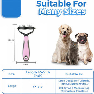 2-Sided Deshedding & Dematting Brush – Pet Grooming Rake for Dogs & Cats