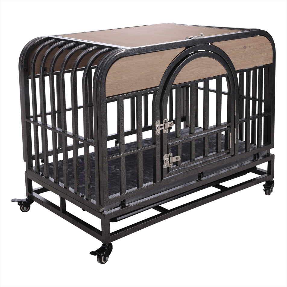 46” Heavy-Duty Furniture-Style Dog Crate – Secure Kennel with Removable Trays & Wheels for Anxious Dogs