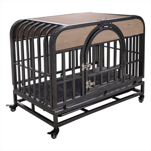 46” Heavy-Duty Furniture-Style Dog Crate – Secure Kennel with Removable Trays & Wheels for Anxious Dogs