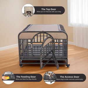 46” Heavy-Duty Furniture-Style Dog Crate – Secure Kennel with Removable Trays & Wheels for Anxious Dogs