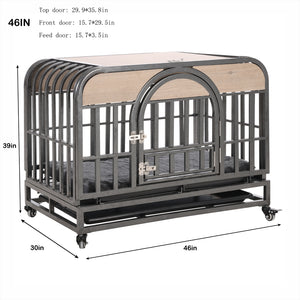 46” Heavy-Duty Furniture-Style Dog Crate – Secure Kennel with Removable Trays & Wheels for Anxious Dogs