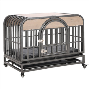 46” Heavy-Duty Furniture-Style Dog Crate – Secure Kennel with Removable Trays & Wheels for Anxious Dogs