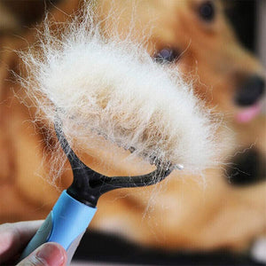 2-Sided Deshedding & Dematting Brush – Pet Grooming Rake for Dogs & Cats