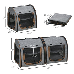 Portable Soft-Sided Pet Cat Carrier with Divider, Two Compartments, Padded and Storage Bag, Grey