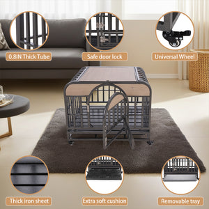 46” Heavy-Duty Furniture-Style Dog Crate – Secure Kennel with Removable Trays & Wheels for Anxious Dogs