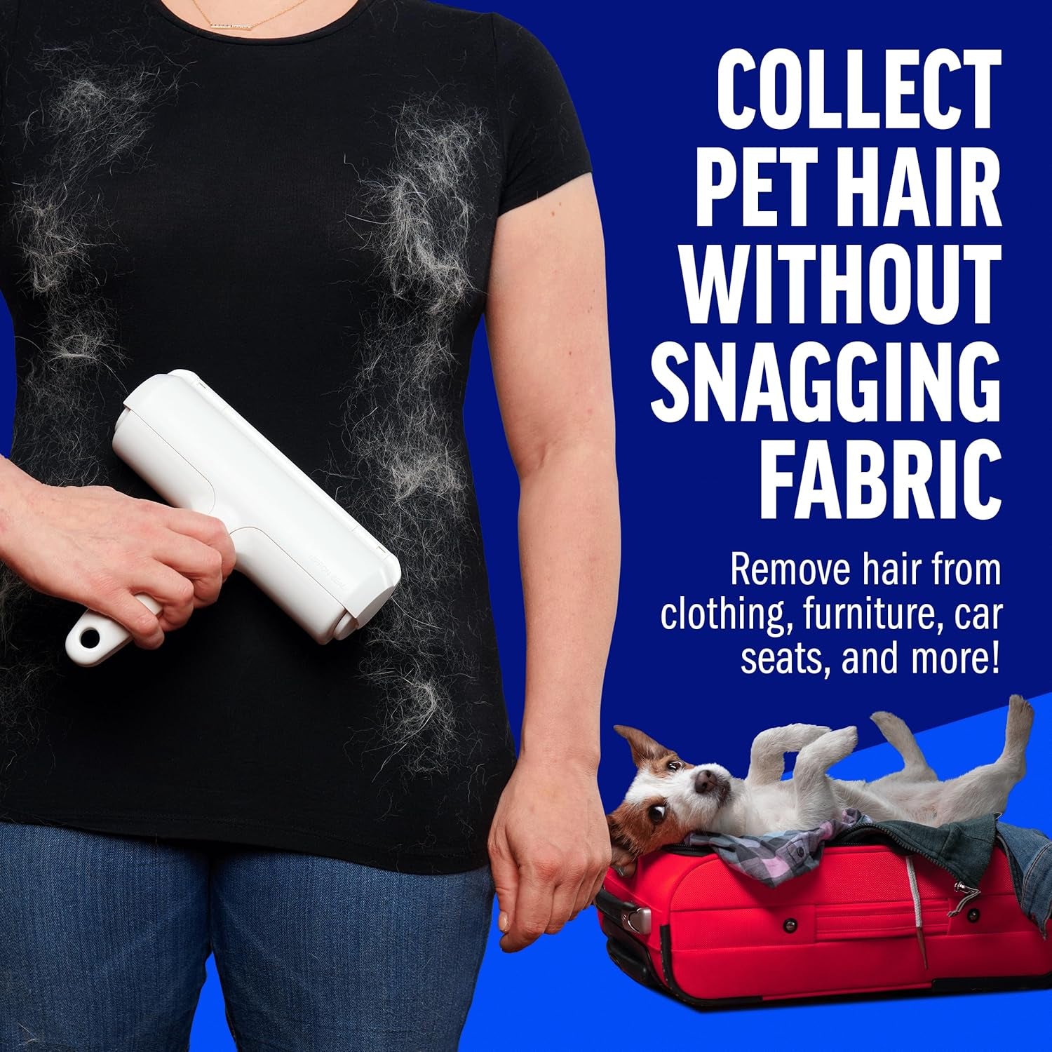 Roller Pet Hair Remover and Reusable Lint Roller -  Cat and Dog Hair Remover for Furniture, Couch, Carpet, Clothing and Bedding - Portable, Multi-Surface Fur Removal Tool