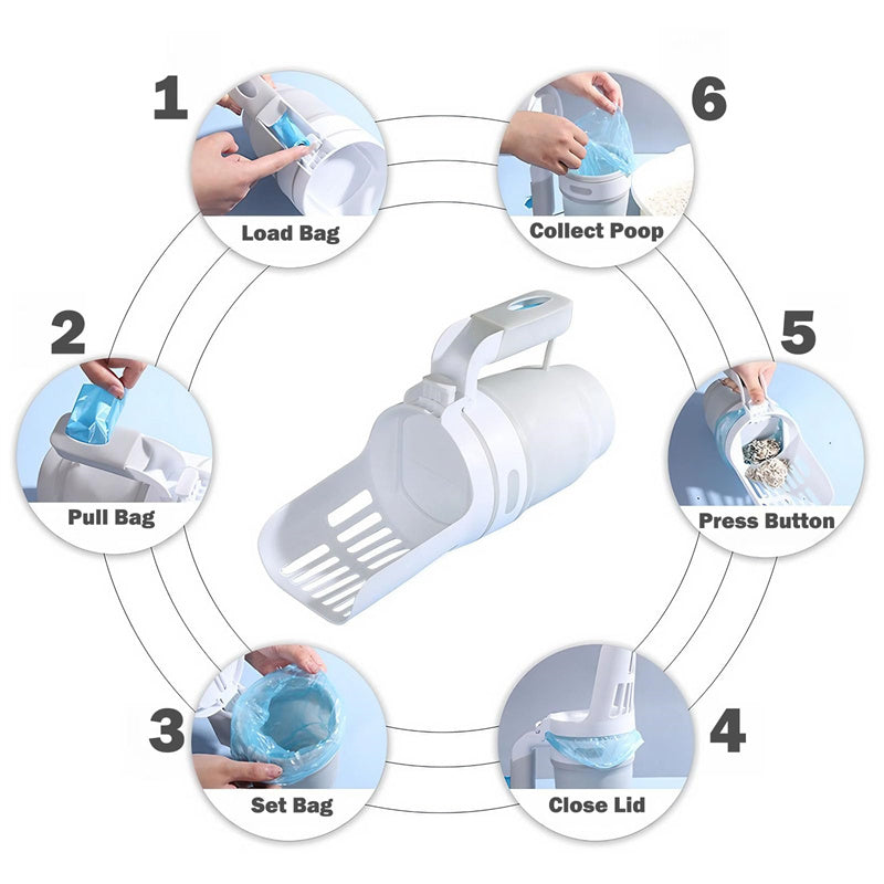 Upgraded Wide Cat Litter Scoop with Refill Bags – Large Self-Cleaning Litter Box Waste Bin System