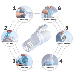 Upgraded Wide Cat Litter Scoop with Refill Bags – Large Self-Cleaning Litter Box Waste Bin System